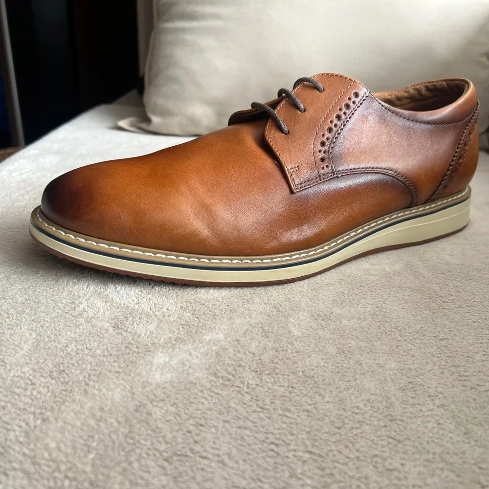 Steve Madden Brelman Men 8M Burnished Cognac Brown Leather Oxford‎ Dress Shoes